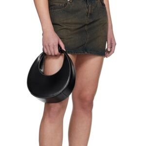 NWT Staud Mini Moon Purse in Polished Black Leather, Crossbody Bag , Brand NEW